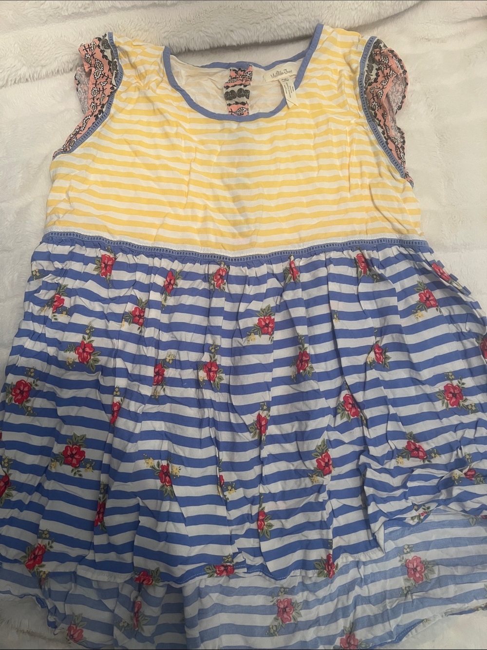 Matilda Jane Yellow and Blue Striped Floral Short Sleeve Dress-Style Top
